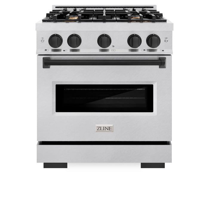 ZLINE Autograph Edition 30 in. 4.2 cu. ft. Classic Dual Fuel Range with 4 Burner Gas Cooktop and Electric Convection Oven in Satin Stainless Steel with Matte Black Accents (CDRSZ-30-MB)