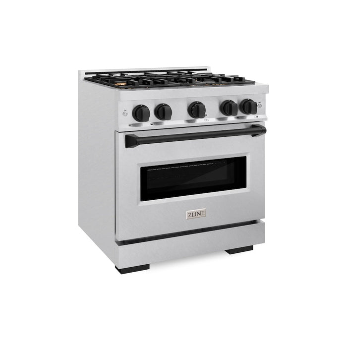 ZLINE Autograph Edition 30 in. 4.2 cu. ft. Classic Dual Fuel Range with 4 Burner Gas Cooktop and Electric Convection Oven in Satin Stainless Steel with Matte Black Accents (CDRSZ-30-MB)