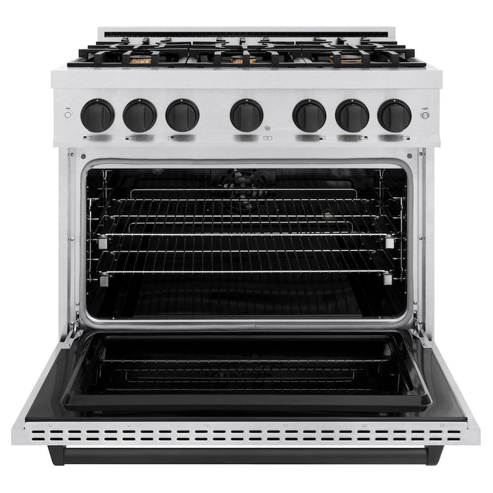 ZLINE Autograph Edition 36 in. 5.2 cu. ft. Classic Dual Fuel Range with 6 Burner Gas Cooktop and Electric Convection Oven in Satin Stainless Steel with Matte Black Accents (CDRSZ-36-MB)