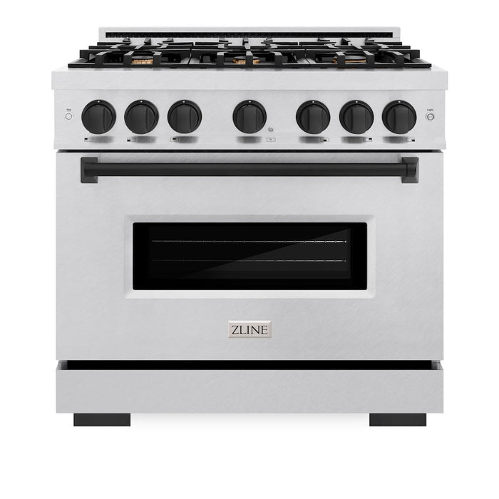 ZLINE Autograph Edition 36 in. 5.2 cu. ft. Classic Dual Fuel Range with 6 Burner Gas Cooktop and Electric Convection Oven in Satin Stainless Steel with Matte Black Accents (CDRSZ-36-MB)