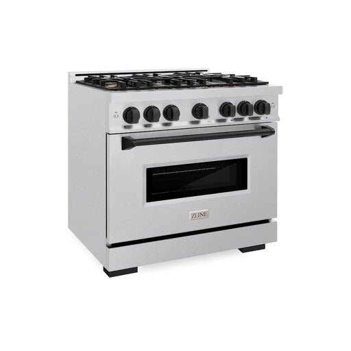 ZLINE Autograph Edition 36 in. 5.2 cu. ft. Classic Dual Fuel Range with 6 Burner Gas Cooktop and Electric Convection Oven in Satin Stainless Steel with Matte Black Accents (CDRSZ-36-MB)