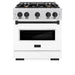 ZLINE Autograph Edition 30 in. 4.2 cu. ft. Classic Dual Fuel Range with 4 Burner Gas Cooktop and Electric Convection Oven in Satin Stainless Steel with White Matte Door and Matte Black Accents (CDRSZ-WM-30-MB)