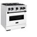 ZLINE Autograph Edition 30 in. 4.2 cu. ft. Classic Dual Fuel Range with 4 Burner Gas Cooktop and Electric Convection Oven in Satin Stainless Steel with White Matte Door and Matte Black Accents (CDRSZ-WM-30-MB)