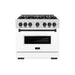 ZLINE Autograph Edition 36 in. 5.2 cu. ft. Classic Dual Fuel Range with 6 Burner Gas Cooktop and Electric Convection Oven in Satin Stainless Steel with White Matte Door and Matte Black Accents (CDRSZ-WM-36-MB)