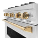 ZLINE Autograph Edition 30 in. 4.2 cu. ft. Classic Dual Fuel Range with 4 Burner Gas Cooktop and Electric Convection Oven in Satin Stainless Steel with Polished Gold Accents (CDRSZ-30-G)