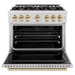 ZLINE Autograph Edition 36 in. 5.2 cu. ft. Classic Dual Fuel Range with 6 Burner Gas Cooktop and Electric Convection Oven in Satin Stainless Steel with Polished Gold Accents (CDRSZ-36-G)