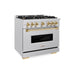 ZLINE Autograph Edition 36 in. 5.2 cu. ft. Classic Dual Fuel Range with 6 Burner Gas Cooktop and Electric Convection Oven in Satin Stainless Steel with Polished Gold Accents (CDRSZ-36-G)