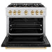 ZLINE Autograph Edition 36 in. 5.2 cu. ft. Classic Dual Fuel Range with 6 Burner Gas Cooktop and Electric Convection Oven in Satin Stainless Steel with Black Matte Door and Polished Gold Accents (CDRSZ-BLM-36-G)