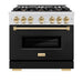 ZLINE Autograph Edition 36 in. 5.2 cu. ft. Classic Dual Fuel Range with 6 Burner Gas Cooktop and Electric Convection Oven in Satin Stainless Steel with Black Matte Door and Polished Gold Accents (CDRSZ-BLM-36-G)
