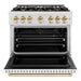 ZLINE Autograph Edition 36 in. 5.2 cu. ft. Classic Dual Fuel Range with 6 Burner Gas Cooktop and Electric Convection Oven in Satin Stainless Steel with White Matte Door and Polished Gold Accents (CDRSZ-WM-36-G)