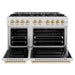 ZLINE Autograph Edition 48 in. 6.7 cu. ft. Classic Double Oven Dual Fuel Range with 8 Burner Gas Cooktop in Satin Stainless Steel and Polished Gold Accents (CDRSZ-48-G)