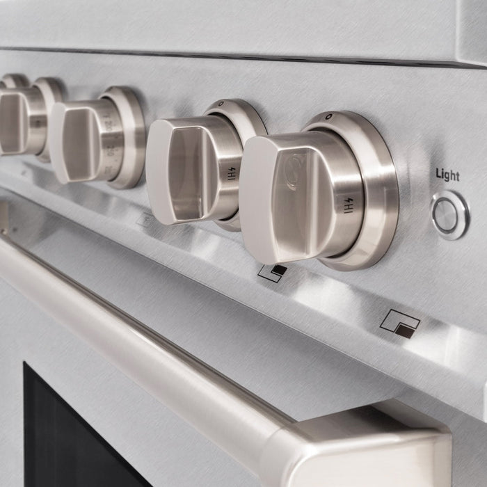 ZLINE 30 in. 4.2 cu. ft. Classic Dual Fuel Range with Gas Cooktop and Electric Convection Oven in Satin Stainless Steel with 4 Brass Burners (CDRS-BR-30)