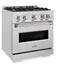 ZLINE 30 in. 4.2 cu. ft. Classic Dual Fuel Range with Gas Cooktop and Electric Convection Oven in Satin Stainless Steel with 4 Brass Burners (CDRS-BR-30)