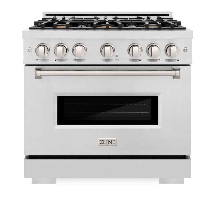 ZLINE 36 in. 5.2 cu. ft. Classic Dual Fuel Range with Gas Cooktop and Electric Convection Oven in Satin Stainless Steel with 6 Brass Burners (CDRS-BR-36)