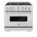 ZLINE 36 in. 5.2 cu. ft. Classic Dual Fuel Range with Gas Cooktop and Electric Convection Oven in Satin Stainless Steel with 6 Brass Burners (CDRS-BR-36)