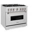 ZLINE 36 in. 5.2 cu. ft. Classic Dual Fuel Range with Gas Cooktop and Electric Convection Oven in Satin Stainless Steel with 6 Brass Burners (CDRS-BR-36)