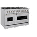 ZLINE 48 in. 6.7 cu. ft. Classic Double Oven Gas Range with 8 Burner Cooktop in Satin Stainless Steel (CGRS-48)