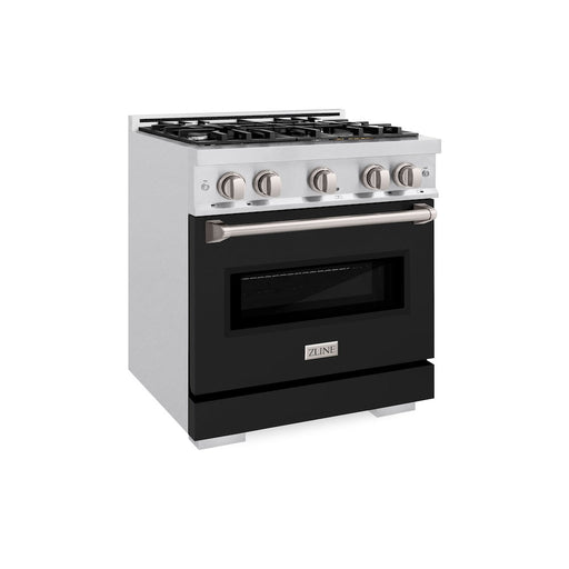 ZLINE 30 in. 4.2 cu. ft. Classic Gas Range with 4 Burner Cooktop and Convection Gas Oven in Satin Stainless Steel with Black Matte Door (CGRS-BLM-30)
