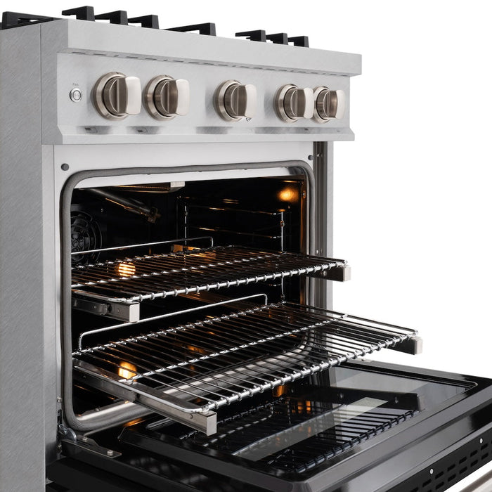 ZLINE 30 in. 4.2 cu. ft. Classic Gas Range with 4 Burner Cooktop and Convection Gas Oven in Satin Stainless Steel with Black Matte Door (CGRS-BLM-30)
