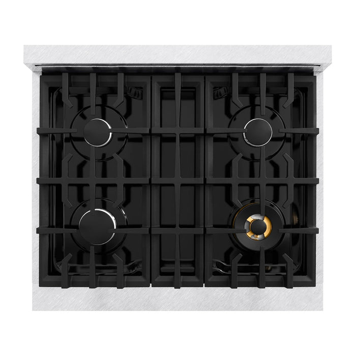 ZLINE 30 in. 4.2 cu. ft. Classic Gas Range with 4 Burner Cooktop and Convection Gas Oven in Satin Stainless Steel with Black Matte Door (CGRS-BLM-30)