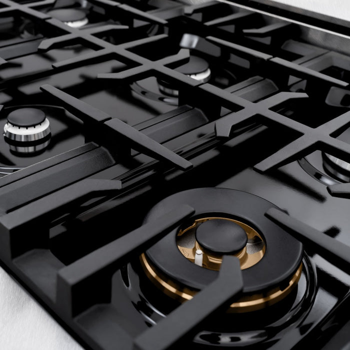 ZLINE 36 in. 5.2 cu. ft. Classic Gas Range with 6 Burner Cooktop and Convection Gas Oven in Satin Stainless Steel with Black Matte Door (CGRS-BLM-36)