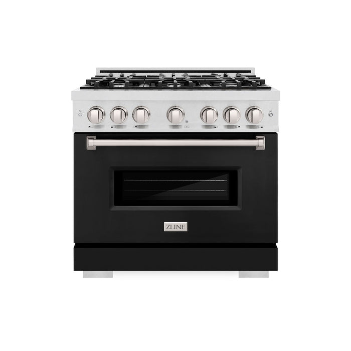 ZLINE 36 in. 5.2 cu. ft. Classic Gas Range with 6 Burner Cooktop and Convection Gas Oven in Satin Stainless Steel with Black Matte Door (CGRS-BLM-36)