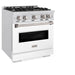 ZLINE 30 in. 4.2 cu. ft. Classic Gas Range with 4 Burner Cooktop and Convection Gas Oven in Satin Stainless Steel with White Matte Door (CGRS-WM-30)