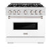 ZLINE 36 in. 5.2 cu. ft. Classic Gas Range with 6 Burner Cooktop and Convection Gas Oven in Satin Stainless Steel with White Matte Door (CGRS-WM-36)