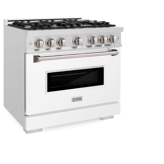 ZLINE 36 in. 5.2 cu. ft. Classic Gas Range with 6 Burner Cooktop and Convection Gas Oven in Satin Stainless Steel with White Matte Door (CGRS-WM-36)