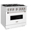 ZLINE 36 in. 5.2 cu. ft. Classic Gas Range with 6 Burner Cooktop and Convection Gas Oven in Satin Stainless Steel with White Matte Door (CGRS-WM-36)
