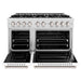 ZLINE 48 in. 6.7 cu. ft. Classic Double Oven Gas Range with 8 Burner Cooktop in Satin Stainless Steel with White Matte Doors (CGRS-WM-48)