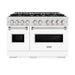 ZLINE 48 in. 6.7 cu. ft. Classic Double Oven Gas Range with 8 Burner Cooktop in Satin Stainless Steel with White Matte Doors (CGRS-WM-48)