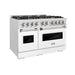 ZLINE 48 in. 6.7 cu. ft. Classic Double Oven Gas Range with 8 Burner Cooktop in Satin Stainless Steel with White Matte Doors (CGRS-WM-48)