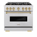 ZLINE Autograph Edition 36 in. 5.2 cu. ft. Classic Gas Range with 6 Burner Cooktop and Convection Gas Oven in Satin Stainless Steel and Champagne Bronze Accents (CGRSZ-36-CB)