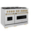 ZLINE Autograph Edition 48 in. 6.7 cu. ft. Classic Double Oven Gas Range with 8 Burner Cooktop in Satin Stainless Steel and Champagne Bronze Accents (CGRSZ-48-CB)