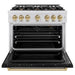 ZLINE Autograph Edition 36 in. 5.2 cu. ft. Classic Gas Range with 6 Burner Cooktop and Convection Gas Oven in Satin Stainless Steel with Black Matte Door and Champagne Bronze Accents (CGRSZ-BLM-36-CB)