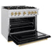 ZLINE Autograph Edition 36 in. 5.2 cu. ft. Classic Gas Range with 6 Burner Cooktop and Convection Gas Oven in Satin Stainless Steel with Black Matte Door and Champagne Bronze Accents (CGRSZ-BLM-36-CB)