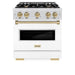 ZLINE Autograph Edition 30 in. 4.2 cu. ft. Classic Gas Range with 4 Burner Cooktop and Convection Gas Oven in Satin Stainless Steel with White Matte Door and Champagne Bronze Accents (CGRSZ-WM-30-CB)