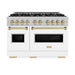 ZLINE Autograph Edition 48 in. 6.7 cu. ft. Classic Double Oven Gas Range with 8 Burner Cooktop in Satin Stainless Steel with White Matte Doors and Champagne Bronze Accents (CGRSZ-WM-48-CB)