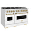 ZLINE Autograph Edition 48 in. 6.7 cu. ft. Classic Double Oven Gas Range with 8 Burner Cooktop in Satin Stainless Steel with White Matte Doors and Champagne Bronze Accents (CGRSZ-WM-48-CB)