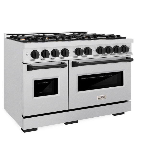 ZLINE Autograph Edition 48 in. 6.7 cu. ft. Classic Double Oven Gas Range with 8 Burner Cooktop in Satin Stainless Steel and Matte Black Accents (CGRSZ-48-MB)