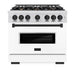 ZLINE Autograph Edition 36 in. 5.2 cu. ft. Classic Gas Range with 6 Burner Cooktop and Convection Gas Oven in Satin Stainless Steel with White Matte Door and Matte Black Accents (CGRSZ-WM-36-MB)
