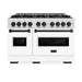 ZLINE Autograph Edition 48 in. 6.7 cu. ft. Classic Double Oven Gas Range with 8 Burner Cooktop in Satin Stainless Steel with White Matte Doors and Matte Black Accents (CGRSZ-WM-48-MB)