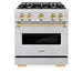 ZLINE Autograph Edition 30 in. 4.2 cu. ft. Classic Gas Range with 4 Burner Cooktop and Convection Gas Oven in Satin Stainless Steel and Polished Gold Accents (CGRSZ-30-G)