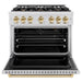 ZLINE Autograph Edition 36 in. 5.2 cu. ft. Classic Gas Range with 6 Burner Cooktop and Convection Gas Oven in Satin Stainless Steel and Polished Gold Accents (CGRSZ-36-G)