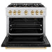 ZLINE Autograph Edition 36 in. 5.2 cu. ft. Classic Gas Range with 6 Burner Cooktop and Convection Gas Oven in Satin Stainless Steel with Black Matte Door and Polished Gold Accents (CGRSZ-BLM-36-G)