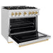 ZLINE Autograph Edition 36 in. 5.2 cu. ft. Classic Gas Range with 6 Burner Cooktop and Convection Gas Oven in Satin Stainless Steel with White Matte Door and Polished Gold Accents (CGRSZ-WM-36-G)