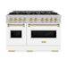 ZLINE Autograph Edition 48 in. 6.7 cu. ft. Classic Double Oven Gas Range with 8 Burner Cooktop in Satin Stainless Steel with White Matte Doors and Polished Gold Accents (CGRSZ-WM-48-G)
