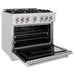ZLINE 36 in. 5.2 cu. ft. Classic Gas Range with Convection Gas Oven in Satin Stainless Steel with 6 Brass Burners (CGRS-BR-36)