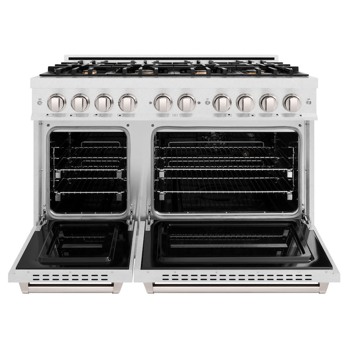 ZLINE 48 in. 6.7 cu. ft. Classic Double Oven Gas Range in Satin Stainless Steel with 8 Brass Burners (CGRS-BR-48)